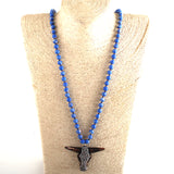Boho Necklace, RH Antique Horn Crystal Lava Stone