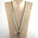 Boho Necklace, RH Antique Horn Crystal Lava Stone