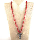 Boho Necklace, RH Antique Horn Crystal Lava Stone