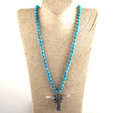 Boho Necklace, RH Antique Horn Crystal Lava Stone