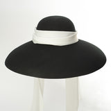 Boho Hat, Floppy Vintage Hat, Audrey Black Wool White Scraf - Wild Rose Boho