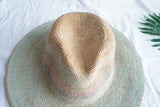 Boho Hat, Sun Hat, Beach Hat, Straw Hat, Riley Sweet Stripe Blue Pink - Wild Rose Boho