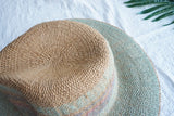 Boho Hat, Sun Hat, Beach Hat, Straw Hat, Riley Sweet Stripe Blue Pink - Wild Rose Boho