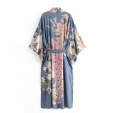 Boho Robe, Kimono Robe, Love in the Mist in Navy - Wild Rose Boho