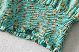 Boho 2 Piece Set, Matching Crop Top and Pant, Wild Floral in Mint Green - Wild Rose Boho