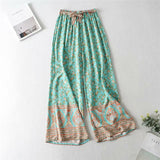Boho 2 Piece Set, Matching Crop Top and Pant, Wild Floral in Mint Green - Wild Rose Boho