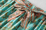 Boho 2 Piece Set, Matching Crop Top and Pant, Wild Floral in Mint Green - Wild Rose Boho