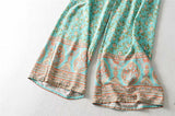 Boho 2 Piece Set, Matching Crop Top and Pant, Wild Floral in Mint Green - Wild Rose Boho