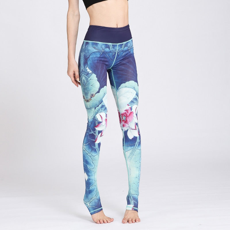 Boho Yoga Legging, Printed Tight, Blue Rose - Wild Rose Boho