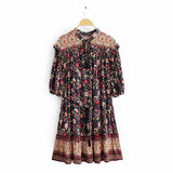 Mini Dress, Boho Dress, Sundress, Tunic Dress, Indian Flower in Pink and Black - Wild Rose Boho