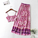 Boho 2 Piece Set, Matching Crop Top and Palazzo Pant, Wild Boho Square Purple - Wild Rose Boho