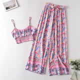 Boho 2 Piece Set, Matching Crop Top and Pant, Wild Floral in Pink - Wild Rose Boho