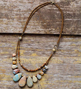 Boho Necklace, Brown Agate, Jasper and Seeds - Wild Rose Boho