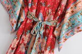 Boho Robe, Kimono Robe, Beach Cover up, Wild Flower Kelly Red
