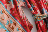 Boho Robe, Kimono Robe, Beach Cover up, Wild Flower Kelly Red