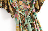 Boho Robe, Kimono Robe, Peacock in Gold Green - Wild Rose Boho