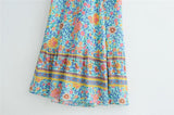 Maxi Dress, Sundress, Wrap Dress, Flower Song in Blue and White - Wild Rose Boho