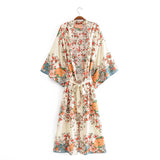 Boho Robe, Kimono Robe, White Floral - Wild Rose Boho