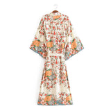 Boho Robe, Kimono Robe, White Floral - Wild Rose Boho