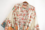 Boho Robe, Kimono Robe, White Floral - Wild Rose Boho