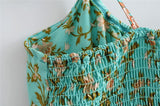 Boho 2 Piece Set, Matching Crop Top and Mini Skirt, Wild Floral in Mint Green - Wild Rose Boho