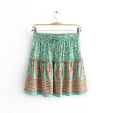 Boho 2 Piece Set, Matching Crop Top and Mini Skirt, Wild Floral in Mint Green - Wild Rose Boho