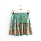 Boho 2 Piece Set, Matching Crop Top and Mini Skirt, Wild Floral in Mint Green - Wild Rose Boho