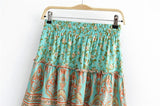 Boho 2 Piece Set, Matching Crop Top and Mini Skirt, Wild Floral in Mint Green - Wild Rose Boho