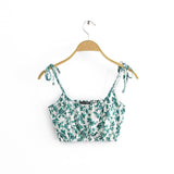 Boho 2 Piece Set, Matching Crop Top and Mini Skirt, Wild Floral in Green - Wild Rose Boho