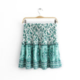 Boho 2 Piece Set, Matching Crop Top and Mini Skirt, Wild Floral in Green - Wild Rose Boho