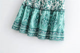 Boho 2 Piece Set, Matching Crop Top and Mini Skirt, Wild Floral in Green - Wild Rose Boho