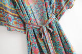 Boho Robe, Kimono Robe, Flower in Blue - Wild Rose Boho