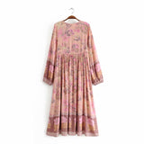 Boho Dress, Gown, Flower Garden in Pink, Blue and Yellow - Wild Rose Boho