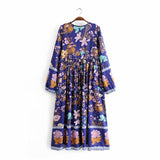 Boho Dress, Gown, Flower Garden in Pink, Blue and Yellow - Wild Rose Boho