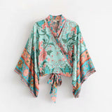 Boho Robe, Kimono Robe,  Beach Cover up, Wild Flower Kelly Green