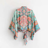 Boho Robe, Kimono Robe,  Beach Cover up, Wild Flower Kelly Green
