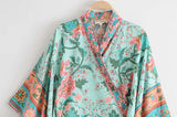 Boho Robe, Kimono Robe,  Beach Cover up, Wild Flower Kelly Green