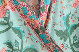Boho Robe, Kimono Robe,  Beach Cover up, Wild Flower Kelly Green