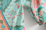 Boho Robe, Kimono Robe,  Beach Cover up, Wild Flower Kelly Green