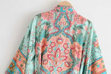 Boho Robe, Kimono Robe,  Beach Cover up, Wild Flower Kelly Green