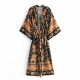 Boho Robe, Kimono Robe, Rosa Black Midnight - Wild Rose Boho