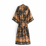 Boho Robe, Kimono Robe, Rosa Black Midnight - Wild Rose Boho