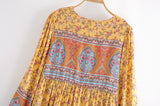 Boho Dress, Gown, Bumblebee Yellow Indian Floral - Wild Rose Boho