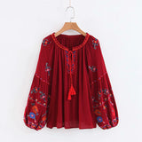 Boho Blouse, Embroidery Cotton in Navy, Red, White and Black - Wild Rose Boho