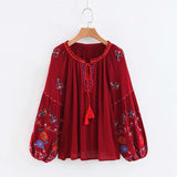 Boho Blouse, Embroidery Cotton in Red - Wild Rose Boho