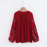 Boho Blouse, Embroidery Cotton in Red - Wild Rose Boho