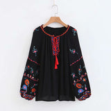Boho Blouse, Embroidery Cotton in Navy, Red, White and Black - Wild Rose Boho