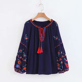 Boho Blouse, Embroidery Cotton in Navy - Wild Rose Boho