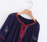 Boho Blouse, Embroidery Cotton in Navy - Wild Rose Boho