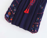 Boho Blouse, Embroidery Cotton in Navy - Wild Rose Boho